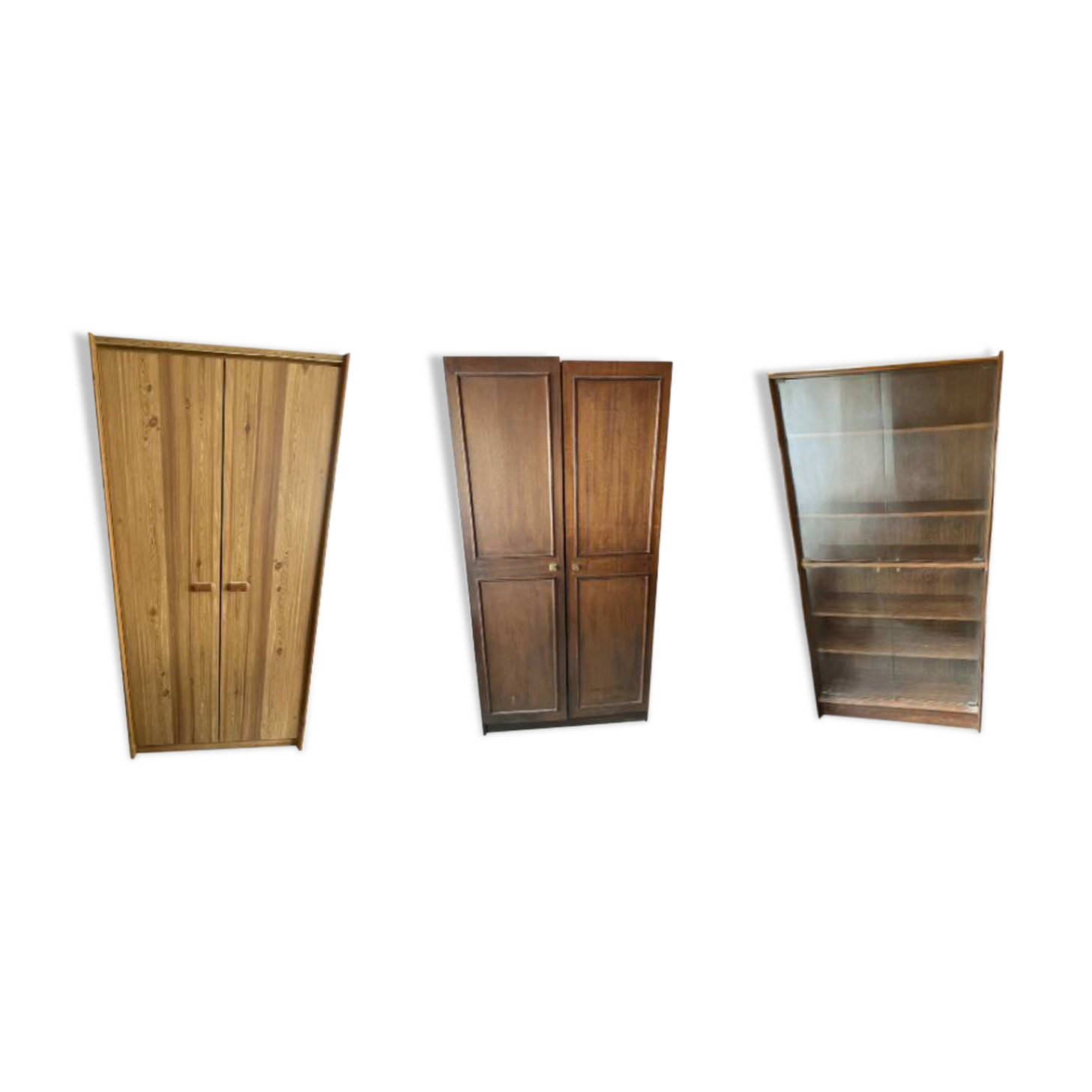 Set of 2 vintage solid wood cabinets + designer display cabinet