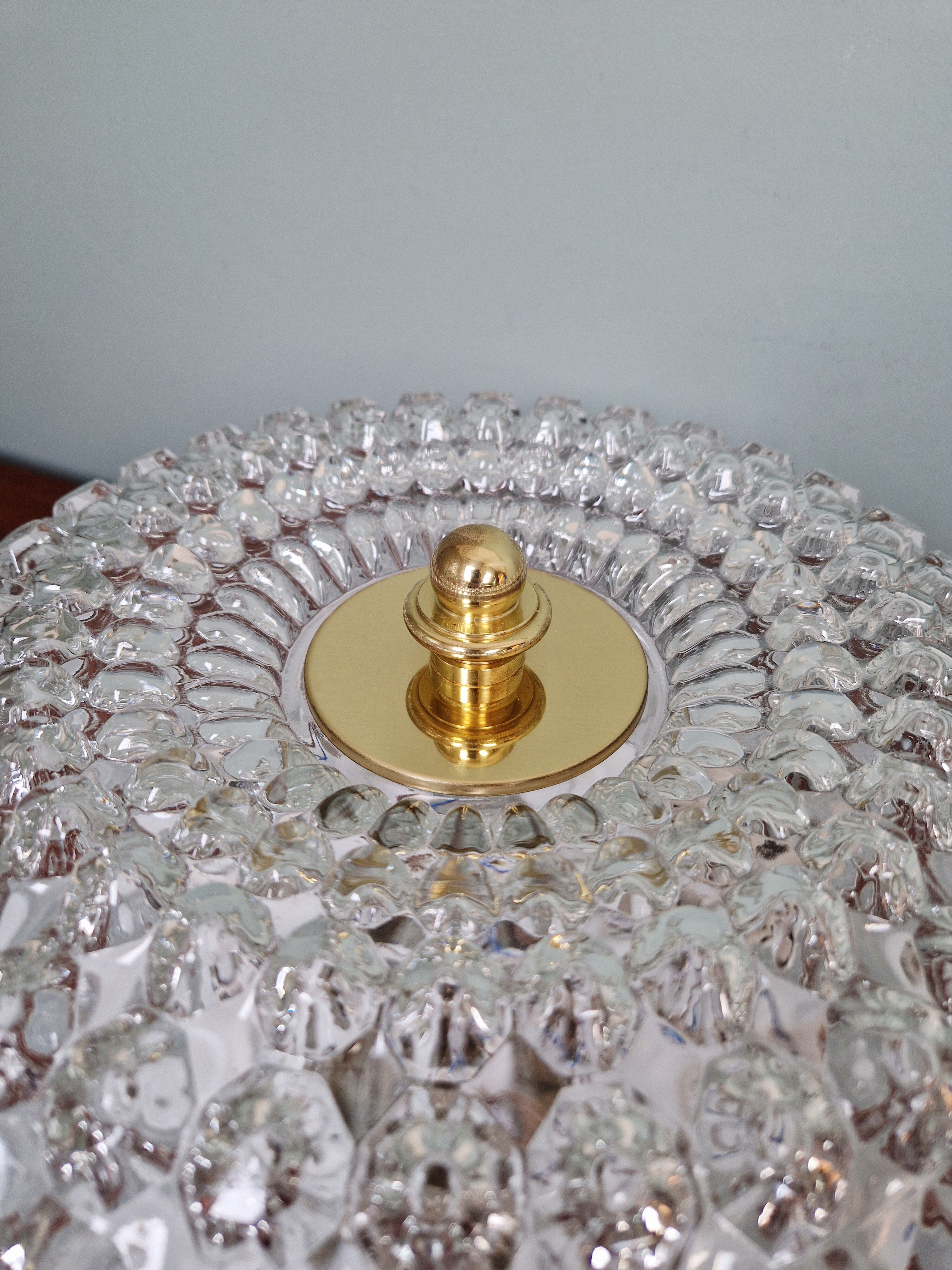 Large honeycomb glass ceiling light and brass, Glasshütte Limburg, 1970