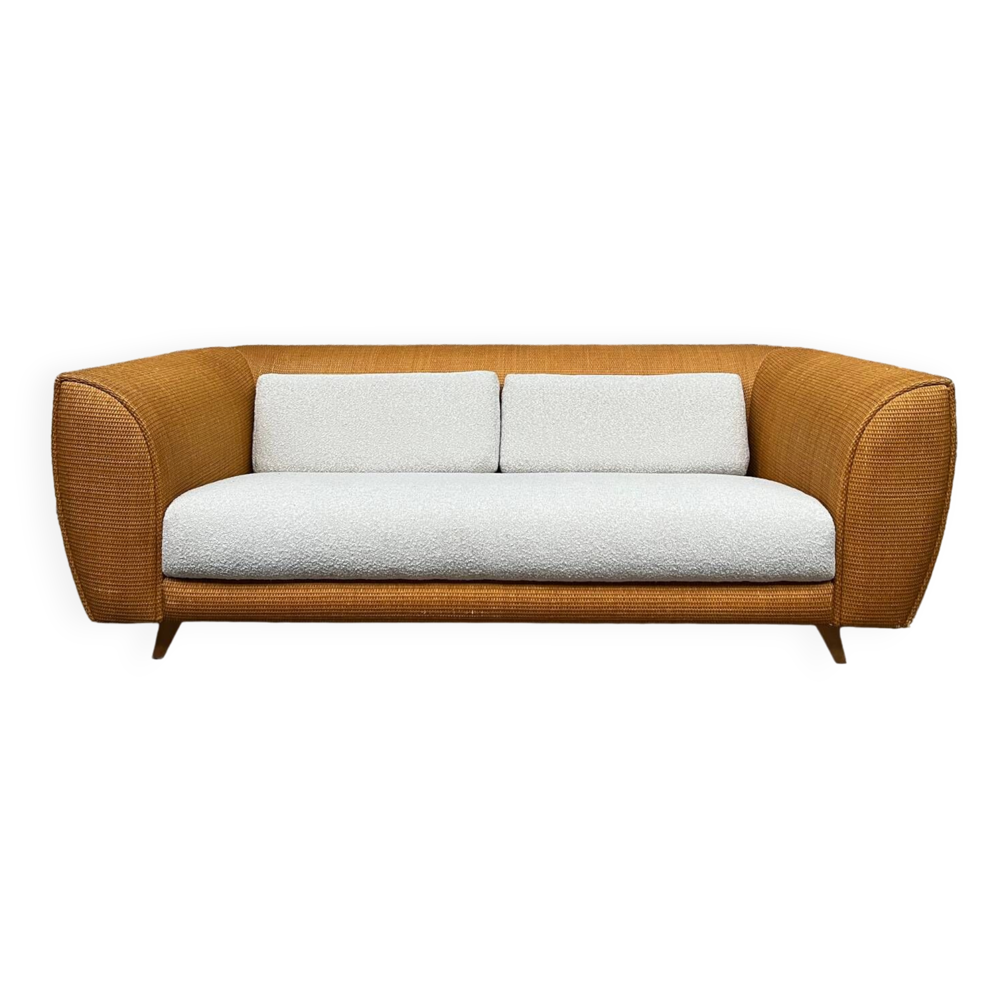 Vintage rattan sofa design 1970 ecru French terry fabric