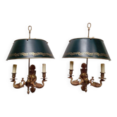 Pair of bronze and sheet metal hot water bottle wall lights
