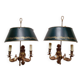 Pair of bronze and sheet metal hot water bottle wall lights
