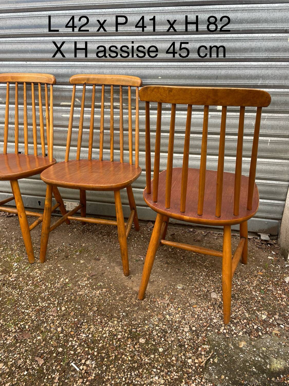 Set of 4 vintage beech chairs with teak seat