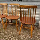 Set of 4 vintage beech chairs with teak seat