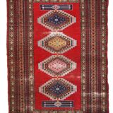 Tapis vintage fait main Bukhara ouzbek 128cm x 199cm (1960s)