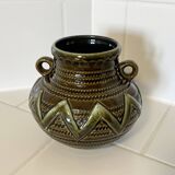 Strehla Keramik 1247 Green-Brown Zigzag Vase - GDR East-German Ceramics