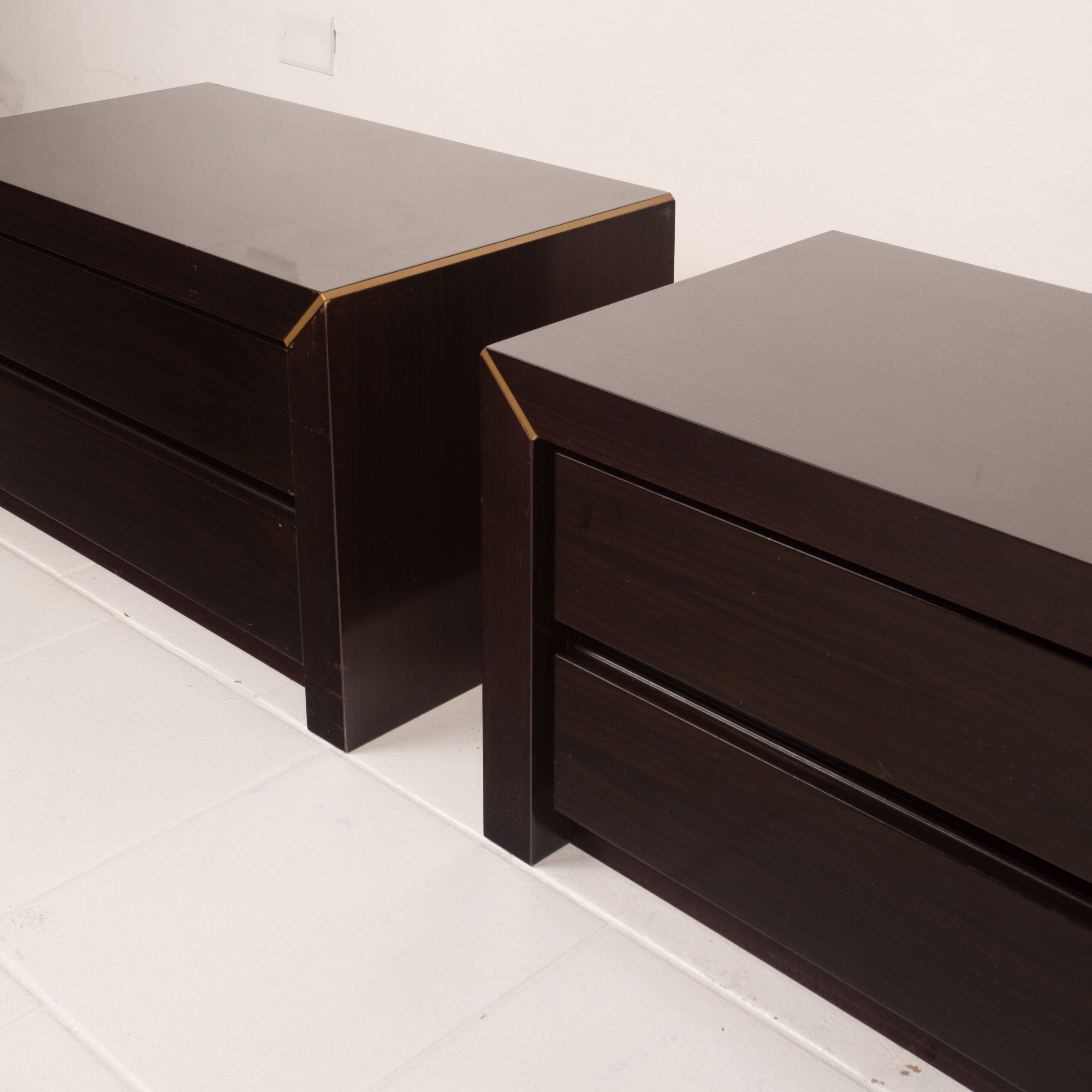 Pair of African rosewood and brass bedside tables for Fratelli Turri