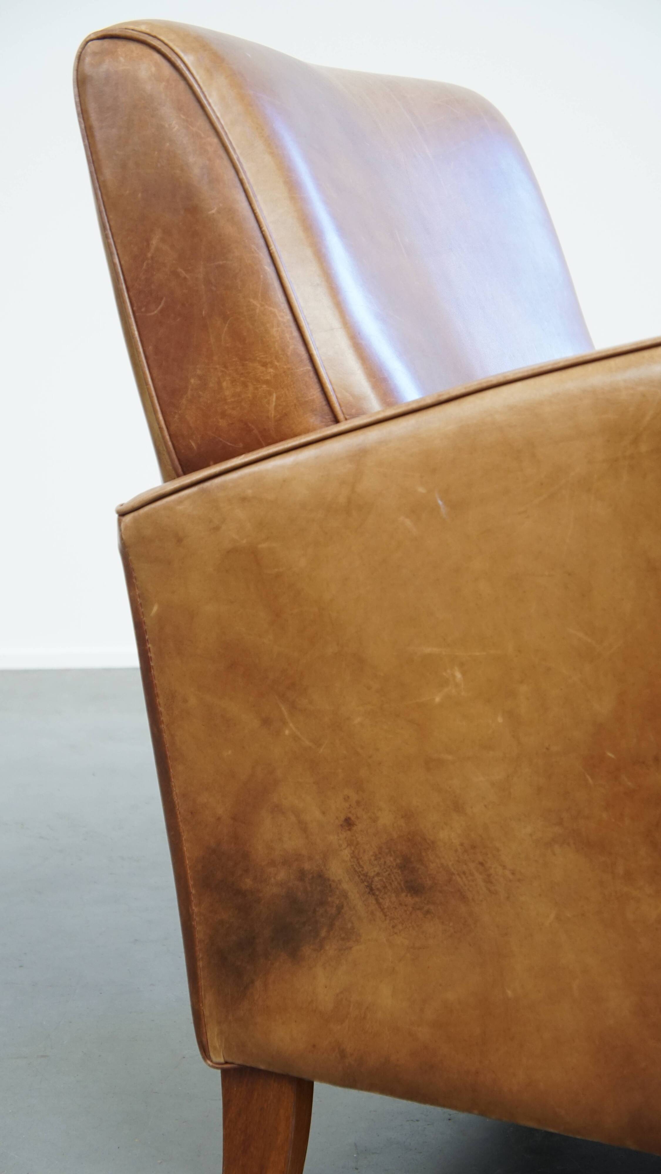 Cowhide  Leather Designer Armchair in Light Cognac Color