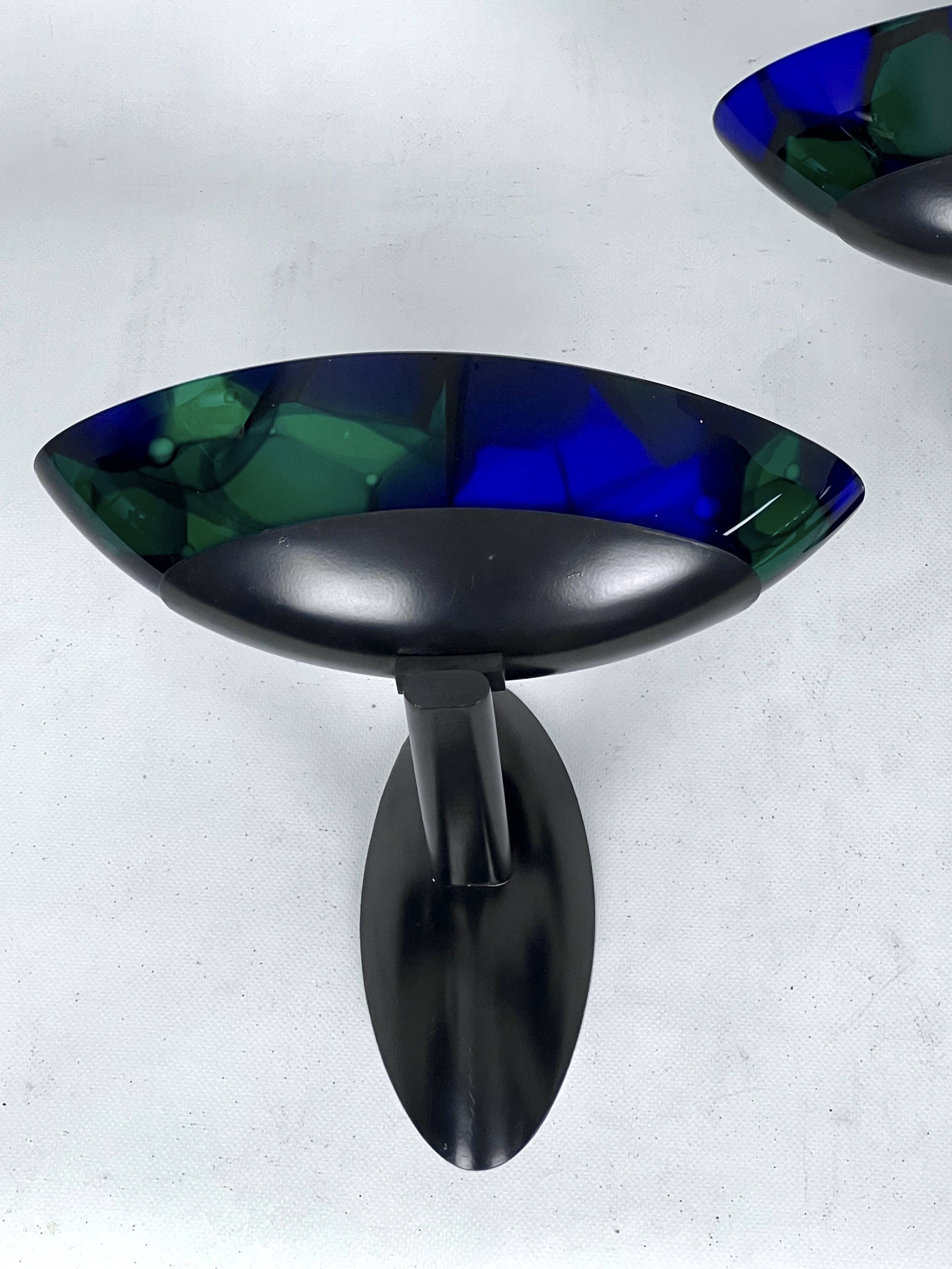 Ottavio Missoni, four large wall lamps in murano glass and metal. Italy 1980s