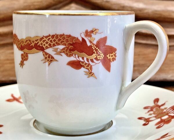Service 6 tasses à café porcelaine Raynaud Limoges vert céladon dragon