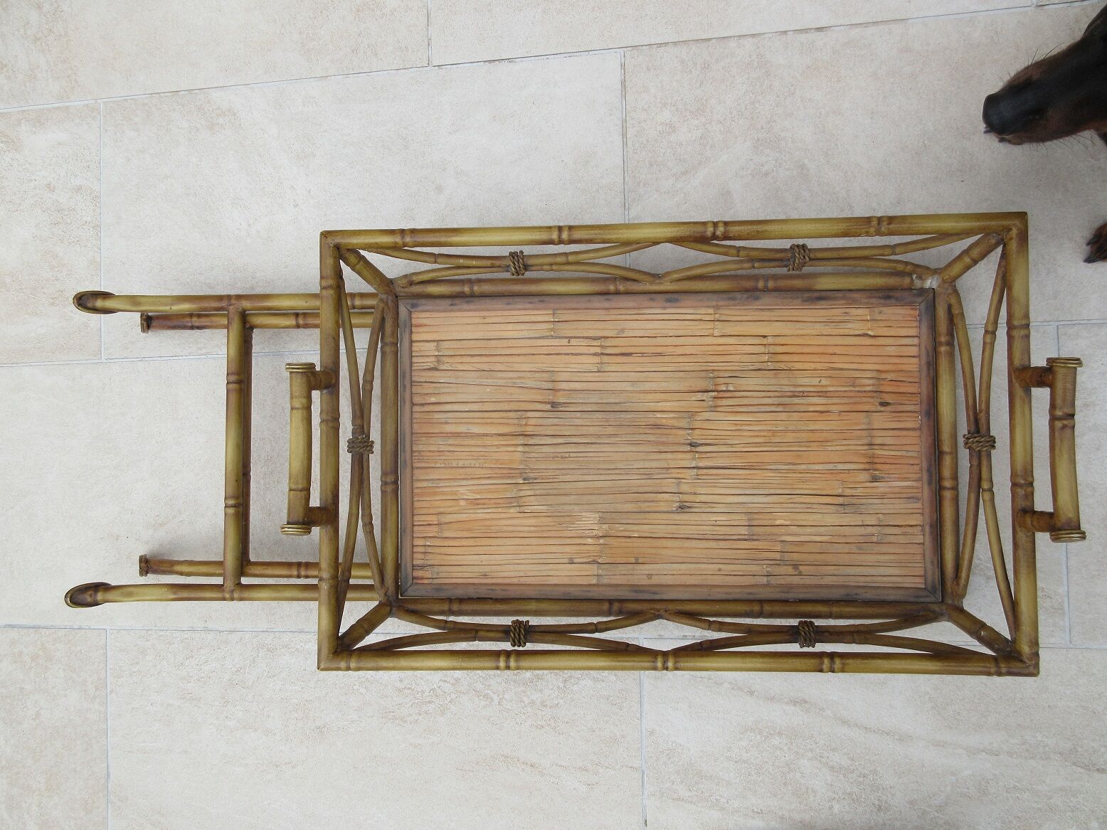 Foldable iron serving table imitation bamboo