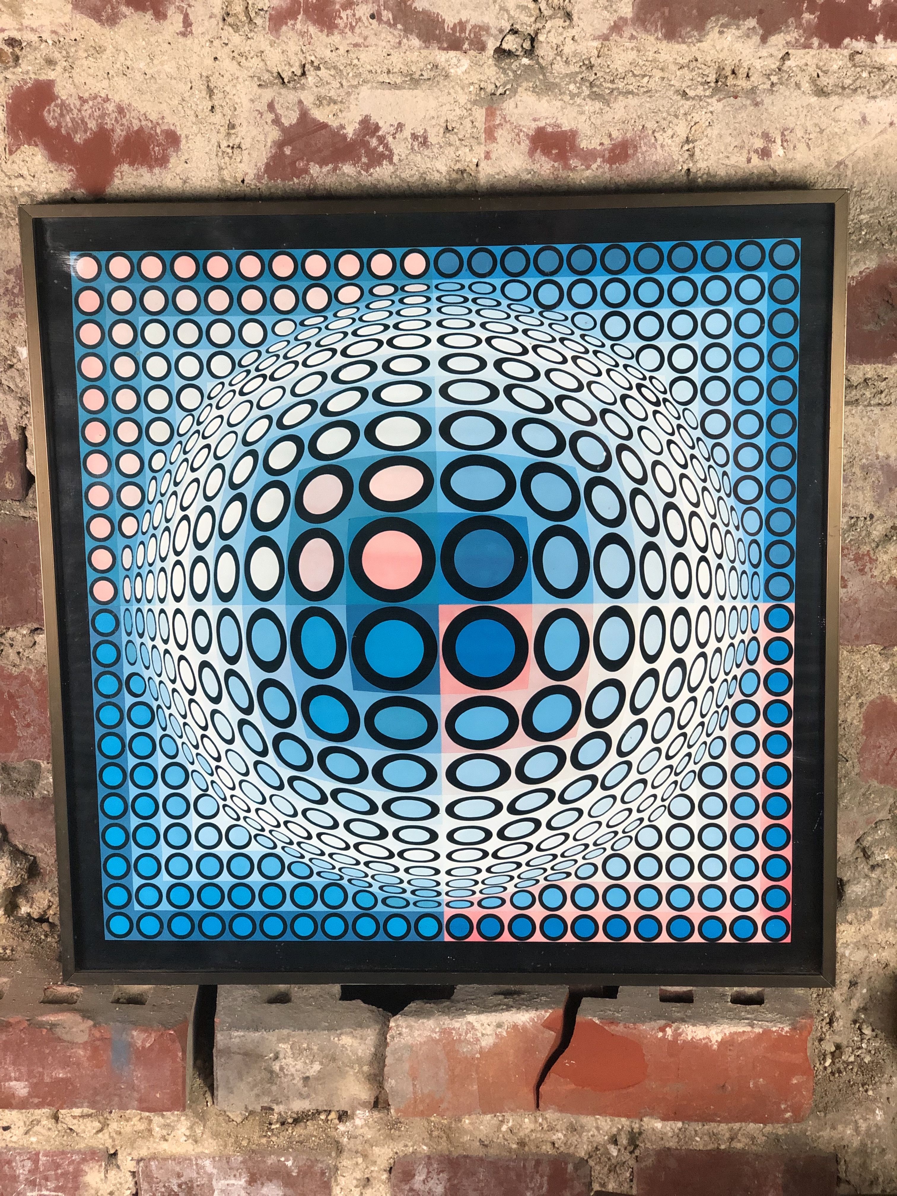 Painting / Vintage screen print 70'S after Victor VASARELY under framed glass