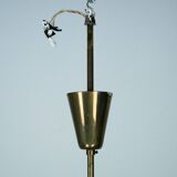 Rare lustre Arredoluce Monza à 9 lumières en laiton et verre opalin, Italie, 19