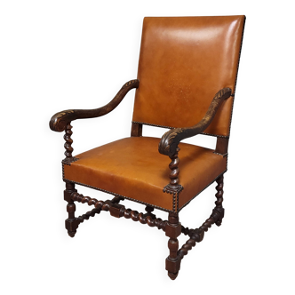 Important fauteuil de bureau ancien de style Louis XIII époque XIXeme