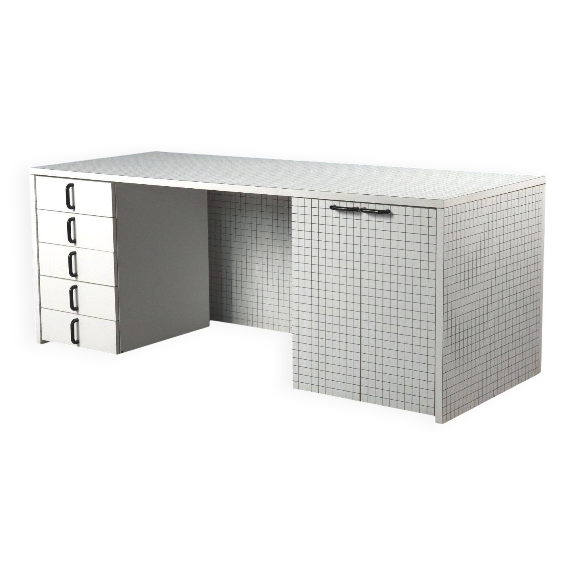 Bureau vintage style Quaderna tiroirs compartiments en stratifié Italie années 1980 original