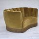 1960s, Danish 2-seater "Banan" sofa, green furniture velour, oak wood.
