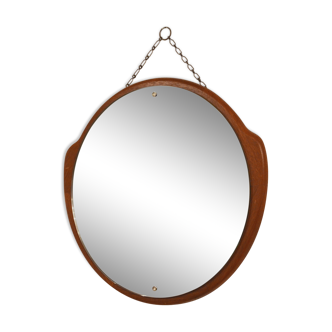 Scandinavian round mirror teak