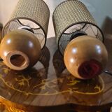 pair of Scandinavian wooden ball bedside lamps elec ok 32x14