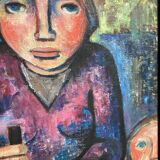 Oil on canvas portrait of a woman, Maïce Le Baron 1950 student of Marcel Gromaire