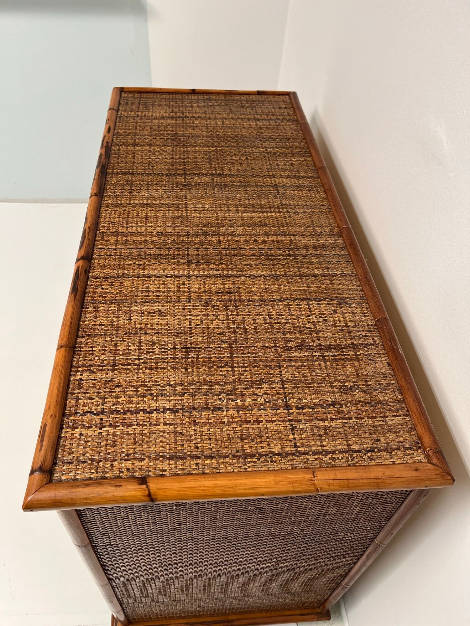 Vintage chest of drawers in bamboo and wicker 1970