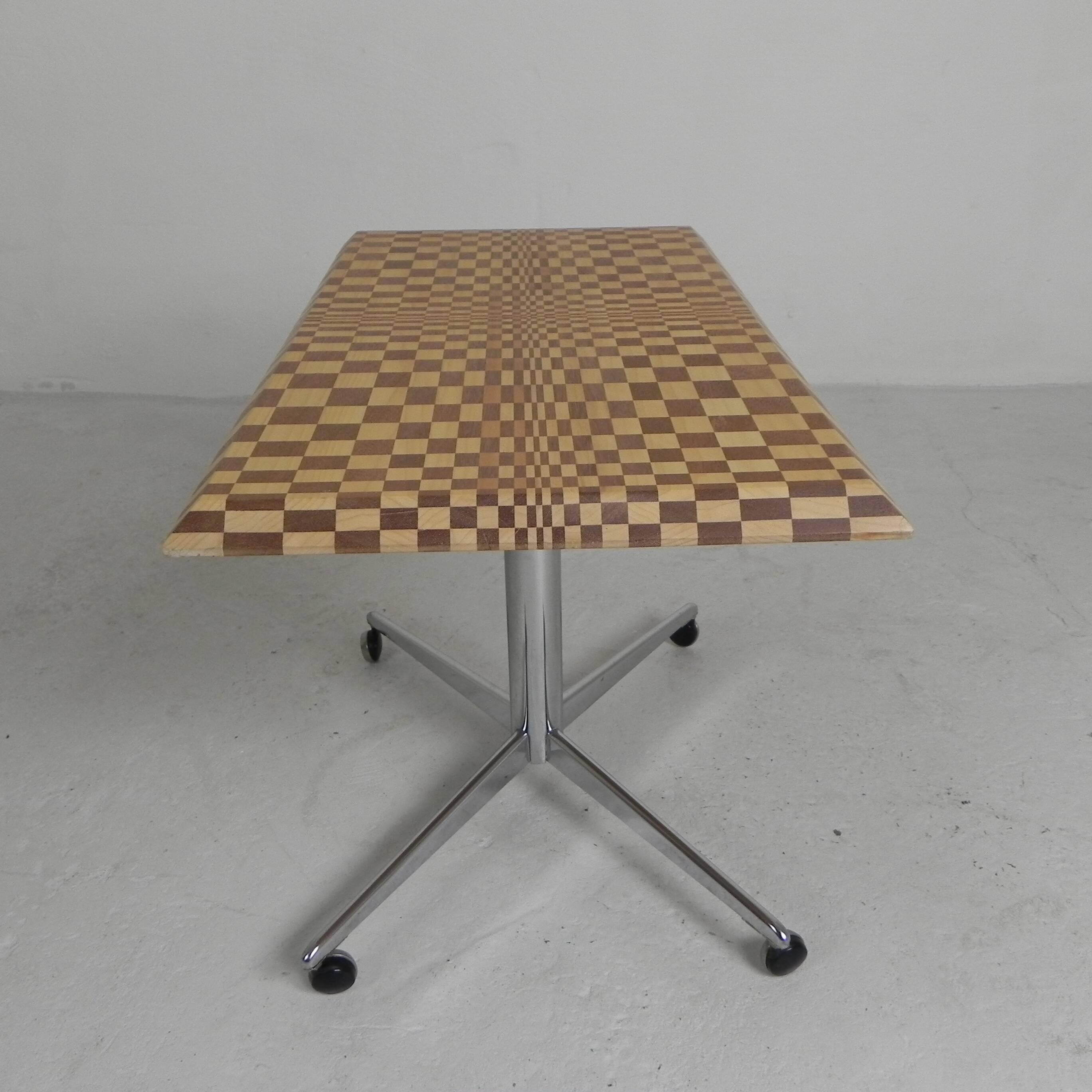 Coffee table made from hundreds of wooden blocks in a psychedelic pattern, 1990s.