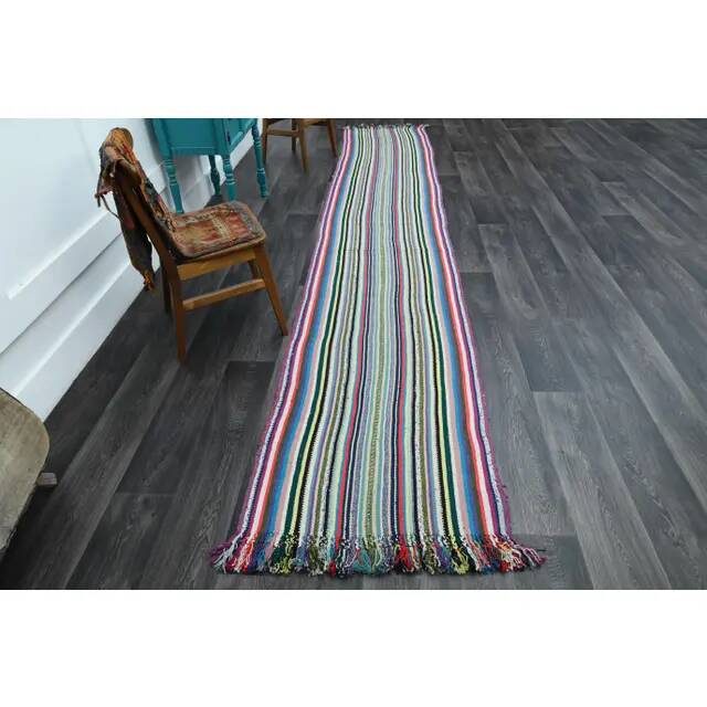 Vintage Turkish Oushak Handmade Wool Cotton Pink Runner Rug 80x433
