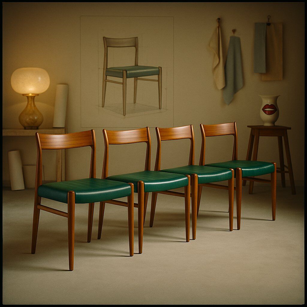 Chaises de salle à manger en similicuir vert botanique, années 1970, lot de 4