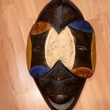 Vintage Hand-Carved African Wooden Mask - Geometric Tribal Wall Decor