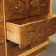 Vintage walnut burl commode with brass handles, Italian design from the 1940s.