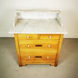 Victorian Antique Marble Top Pine Wash Stand Cupboard, Chest Of Drawers, Sink