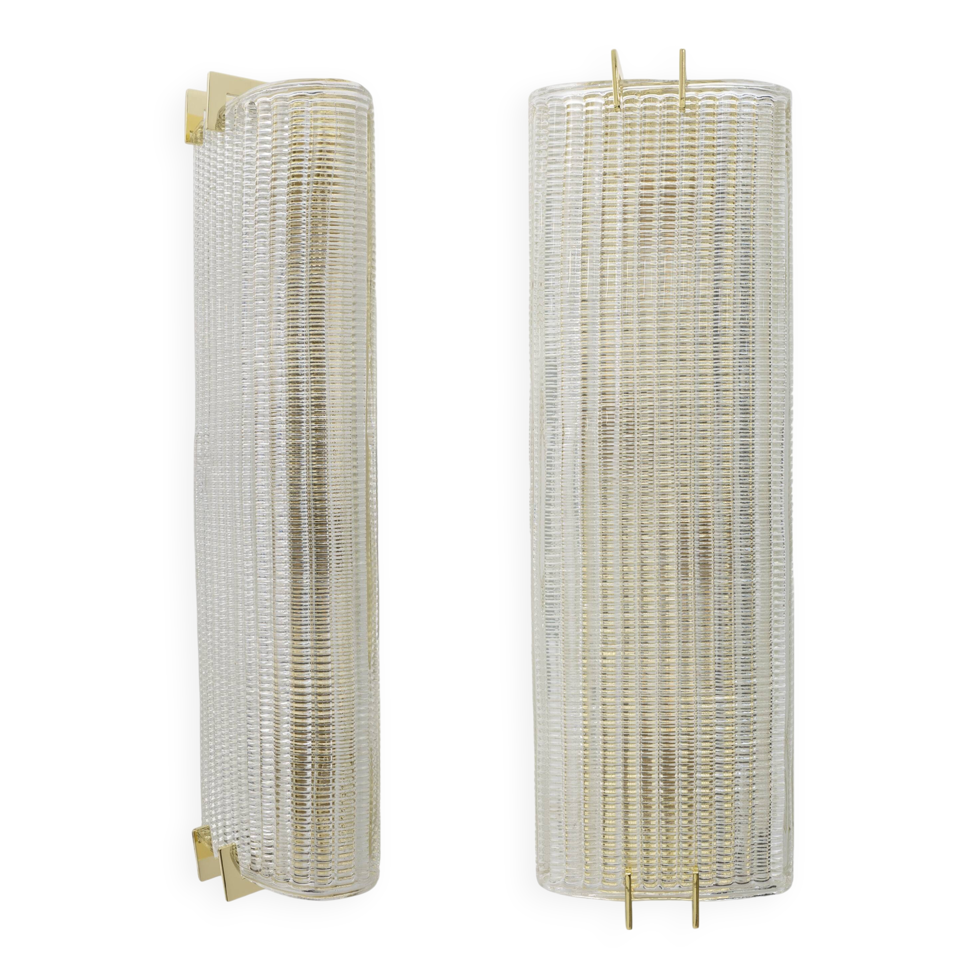 Pair of Modern Italian Brass and Murano Glass Textured Wall Sconces