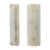 Pair of Modern Italian Brass and Murano Glass Textured Wall Sconces