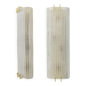 Pair of Modern Italian Brass and Murano Glass Textured Wall Sconces