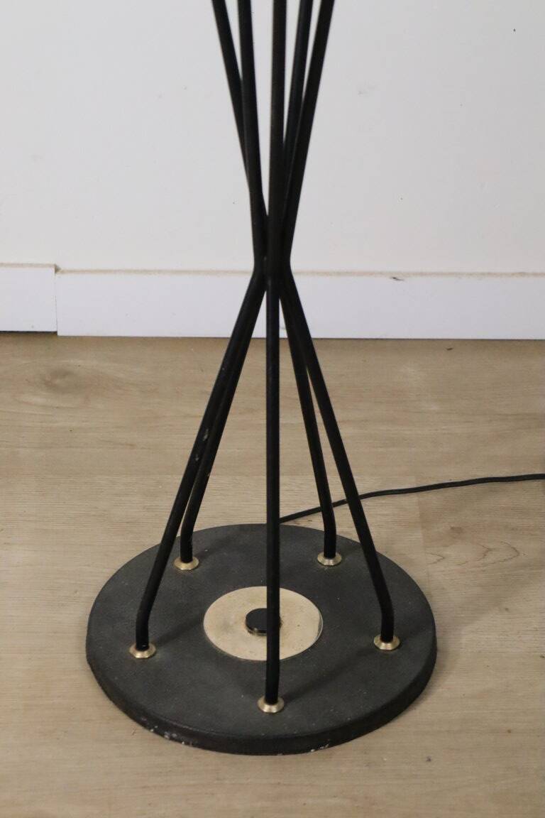 Vintage Arlus floor lamp in black lacquered metal and opaline globes, 1960