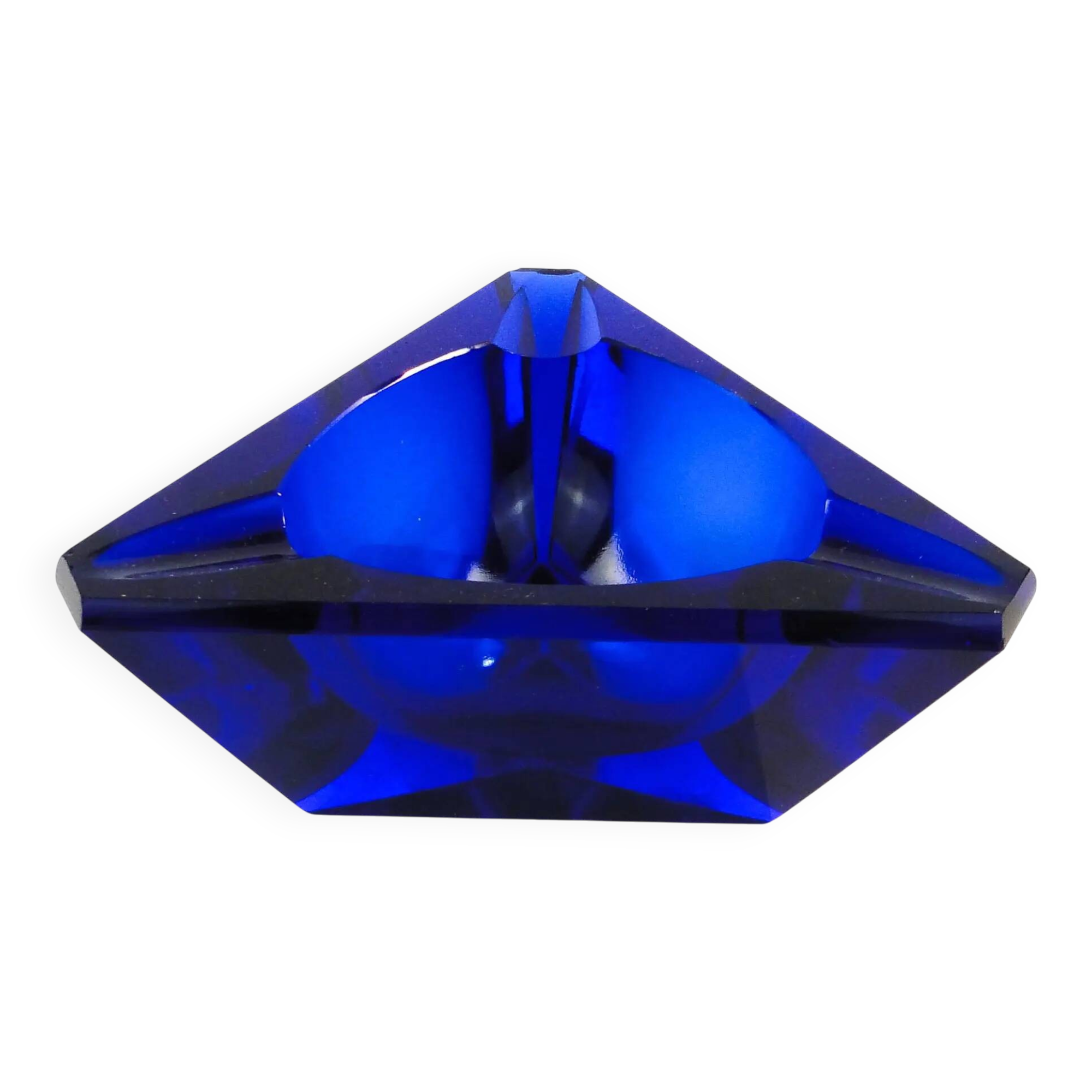 Art Deco ashtray, cobalt crystal, Moser, Czechoslovakia, 1950s