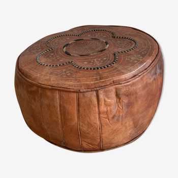 Pouf marocain cuir vintage