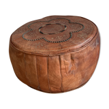 Vintage Moroccan leather pouf