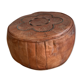 Pouf marocain cuir vintage