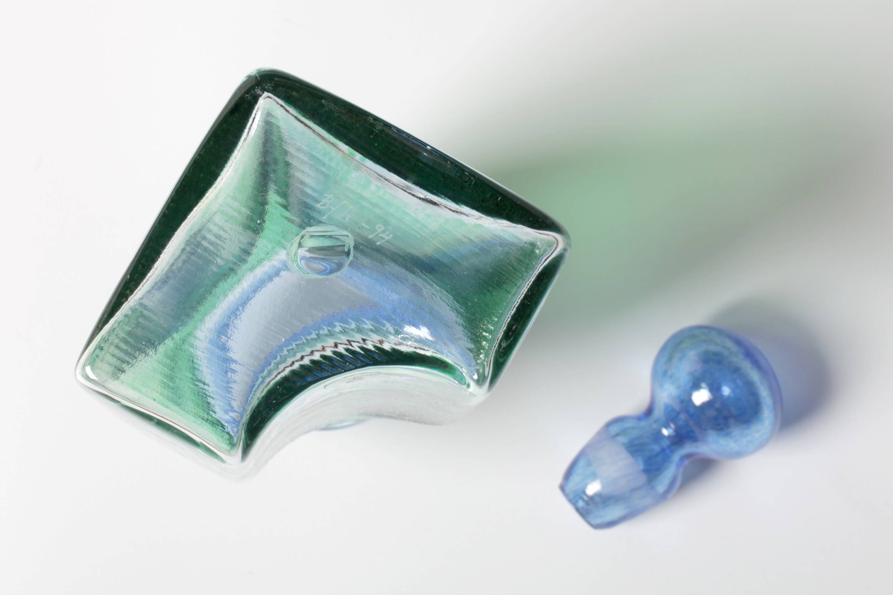 Vintage Green and Blue Glass Decanter Antikva by Bertil Vallien Sweden 1994