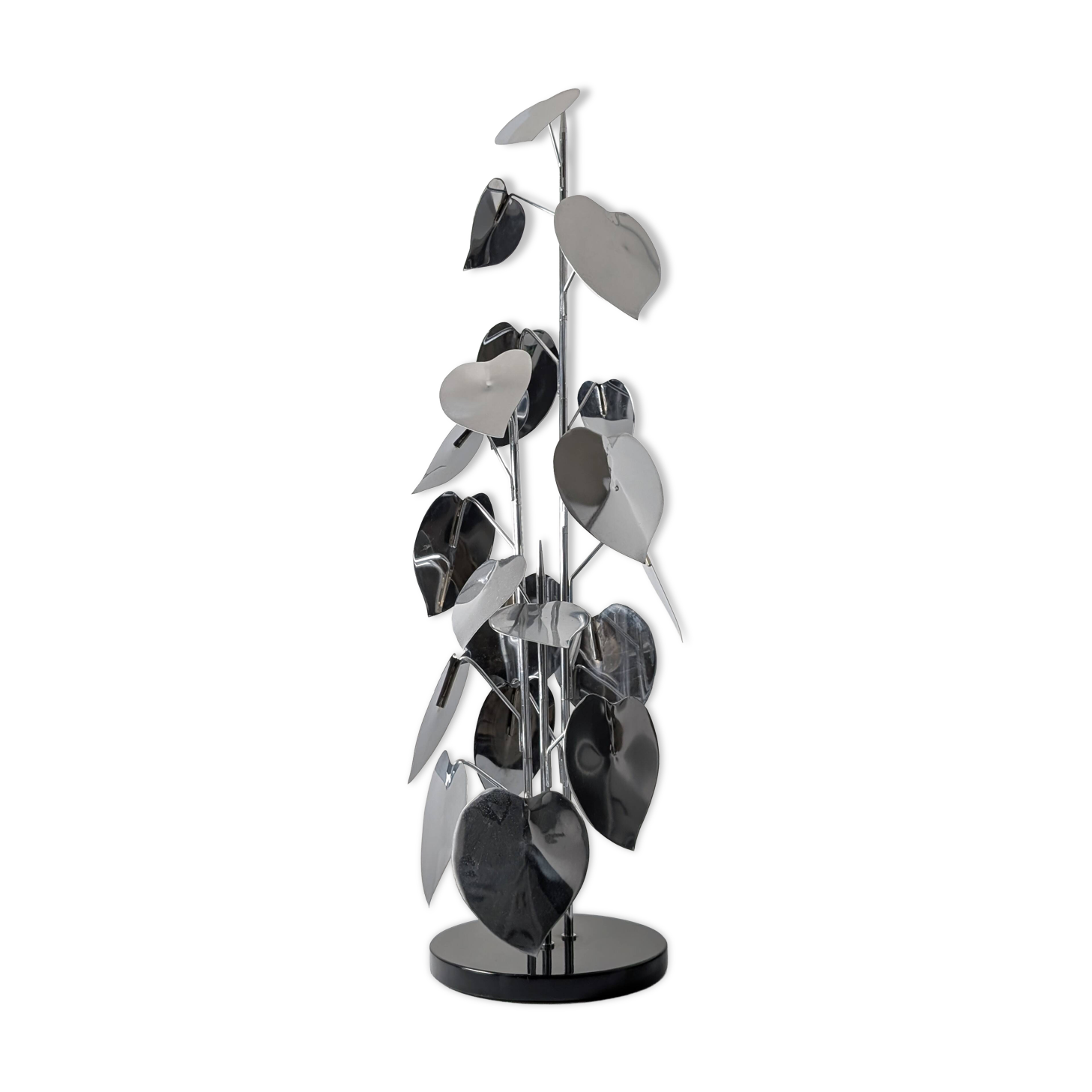 Standing sculpture with chrome leaves and circular base, 1970s
