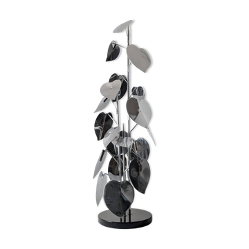 Sculpture feuilles en chrome et base circulaire, années 1970