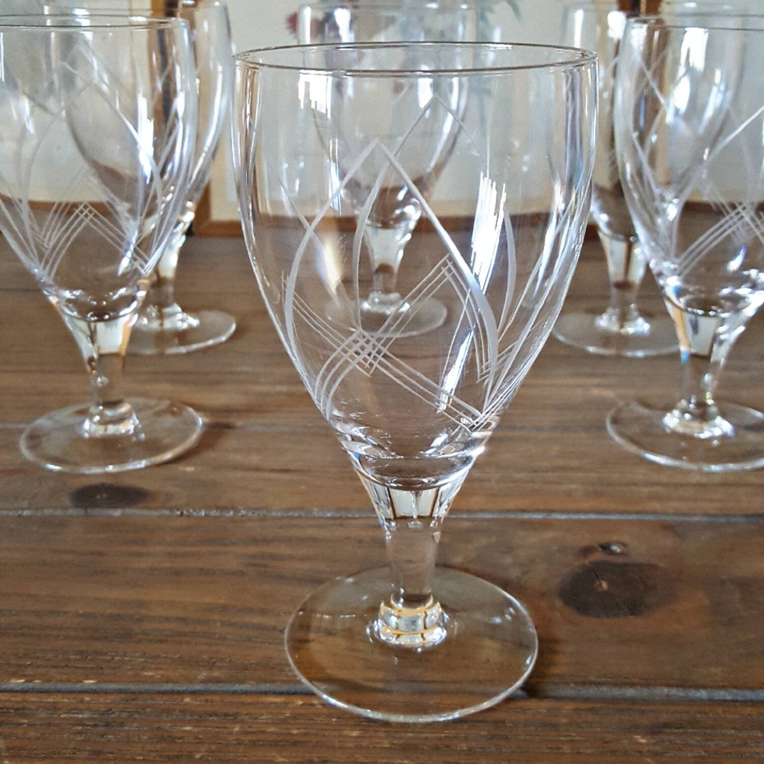 Vintage Etched Crystal Wine Glasses