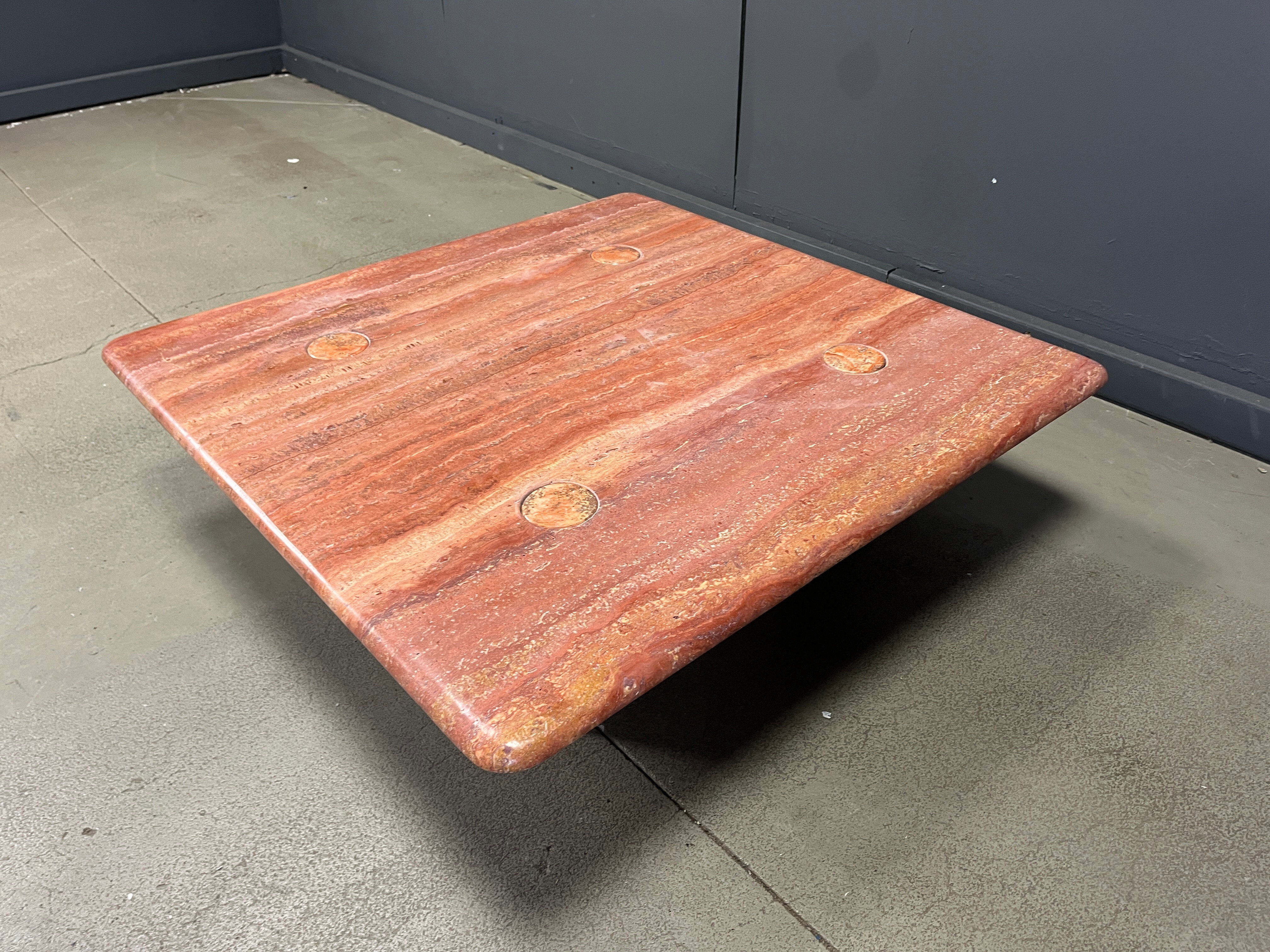 Angelo Mangiarotti red travertine coffee table for Up&Up, Italy