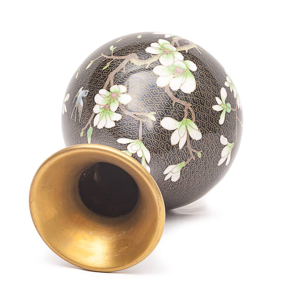 Chinese enameled brass vase