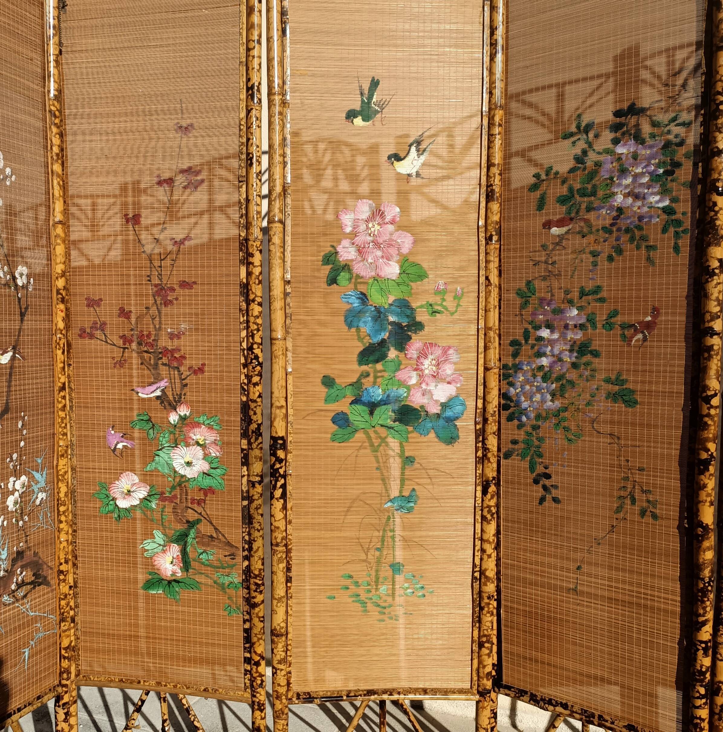 Bamboo screen 6 painted panels
