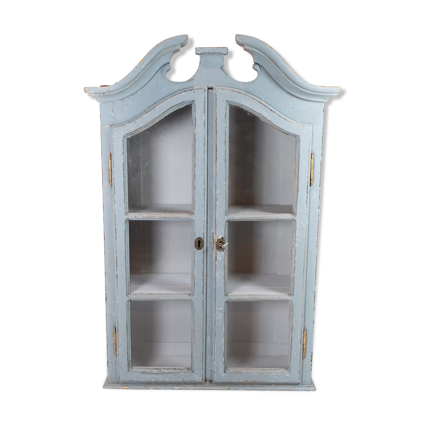 Grey painted hanging glass cabinet in gustavian style from around 1820.