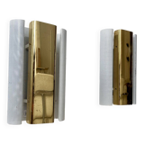 Pair of vintage wall lights, brass and white perforated metal, Hans Agne Jakobsson