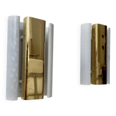 Pair of vintage wall lights, brass and white perforated metal, Hans Agne Jakobsson