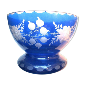 Coupe ou bol en cristal bleu double