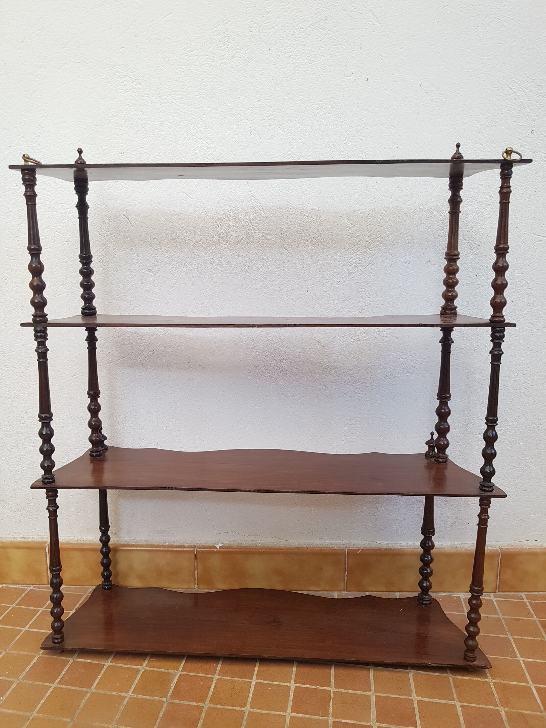Old shelf to hang or lay in walnut and turned wood