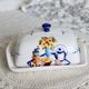 Vintage earthenware butter dish - Breakfast barbotine decor